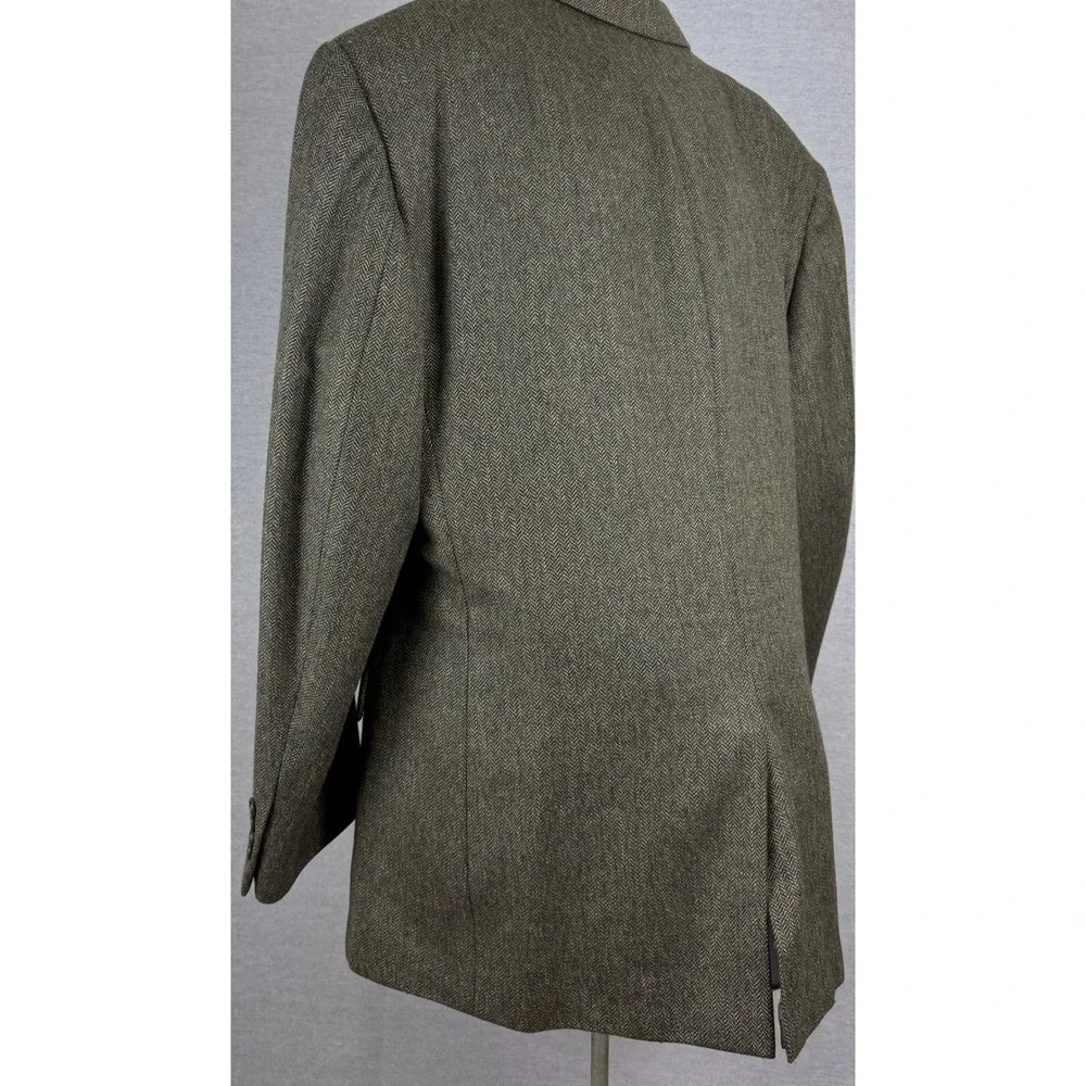 Jos. A. Bank Mens 50R Wool Herringbone Sport Coat Blazer Olive Green Brown 1603
